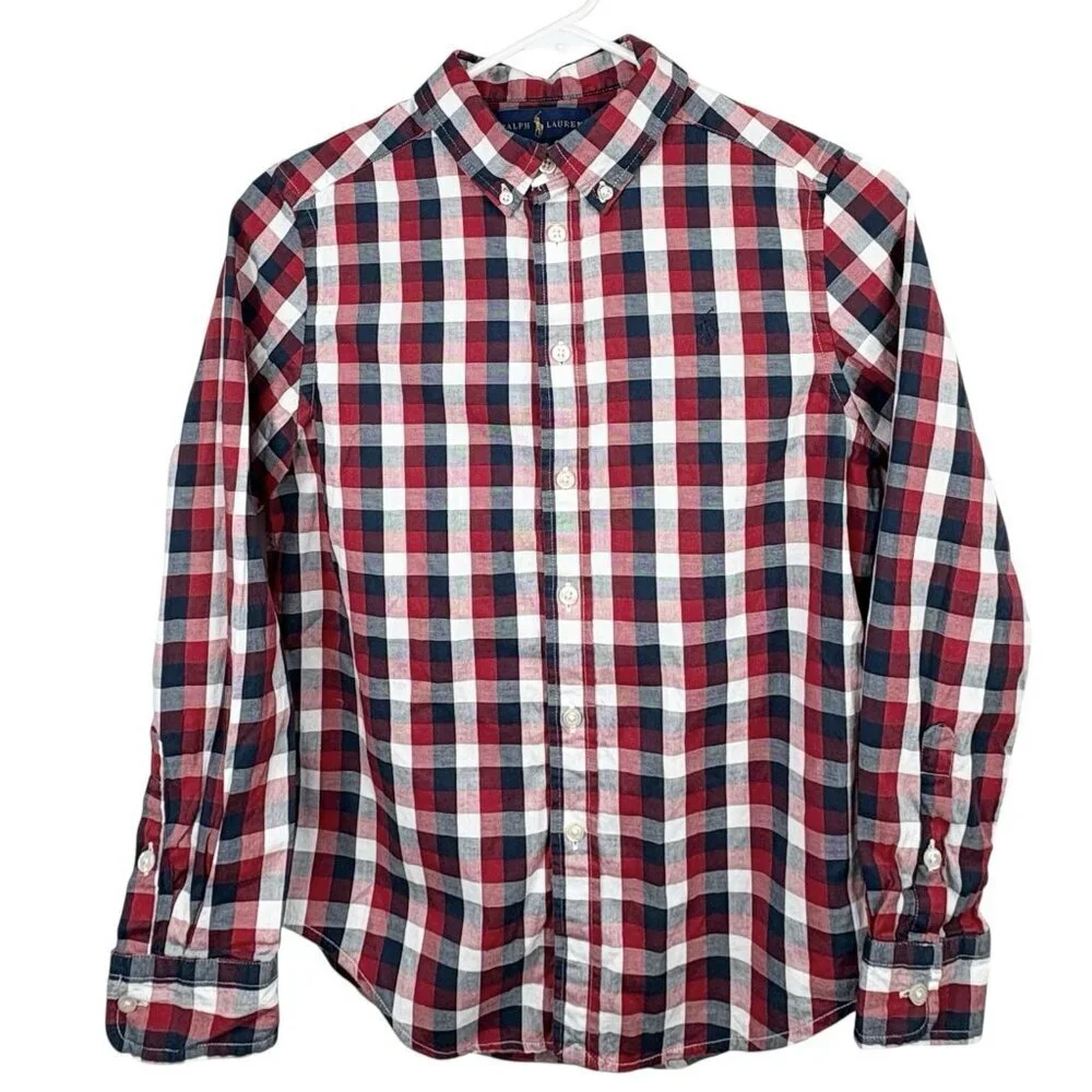 Ralph Lauren Patriotic Red White Blue Long Sleeve Button Down Shirt Youth Size M